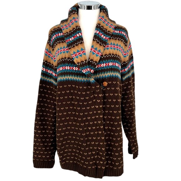 Chaps Southwest Shawl Collar Cardigan Upcycled Sweater Brown Size XL - Picture 1 of 13